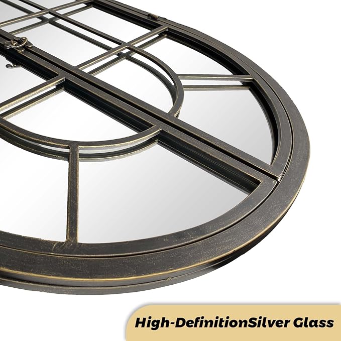 ironsmithn Arched Window Mirror, 36"x24" Grid Mirrors, Windowpane Mirror, Black Metal Arch Mirrors for Decor Living Room Fireplace Entryway Bedroom Hallway