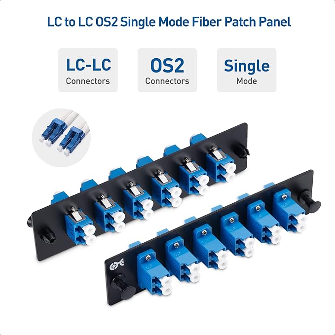 Cable Matters 12 Fibers LC to LC OS2 Single Mode Fiber Patch Panel with 6 x LCLC UPC Duplex Fiber Optic Adapters - LGX Compatible