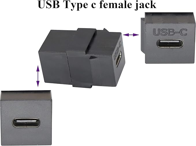 USB C Keystone Jack Adapter USB 3.1 Type-C Female to Female Keystone Insert Socket Coupler Adapter for Wall Plate Outlet Panel (Black/2 Pack)