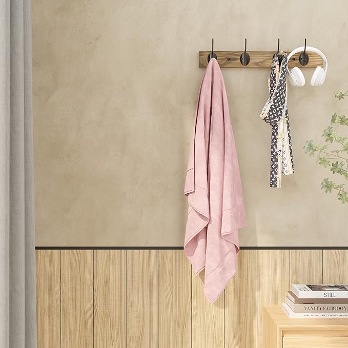 Coat Hooks Wall Mounted, Wooden Hat Rack with 4 Hooks for Entryway, Bathroom,Bedroom(Brown)