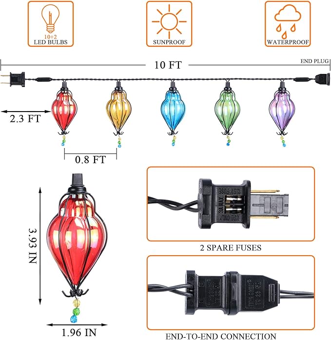 Vigdur Multicolor - Decorative String Lights Plug in with 10 Bulbs Connectable, Indoor Outdoor Patio Lights for Party Wedding Bedroom Bistro Cottagecore Decor