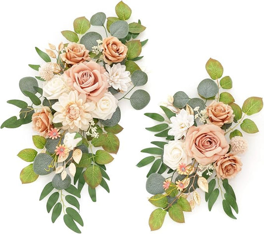 Flrunwu(Pack of 2 Artificial Flowers Decorations,Centerpieces for Wedding Reception Backdrop Decoration, Floral Decor Wall Home Entryway OutdoorDecorations (Terracotta)