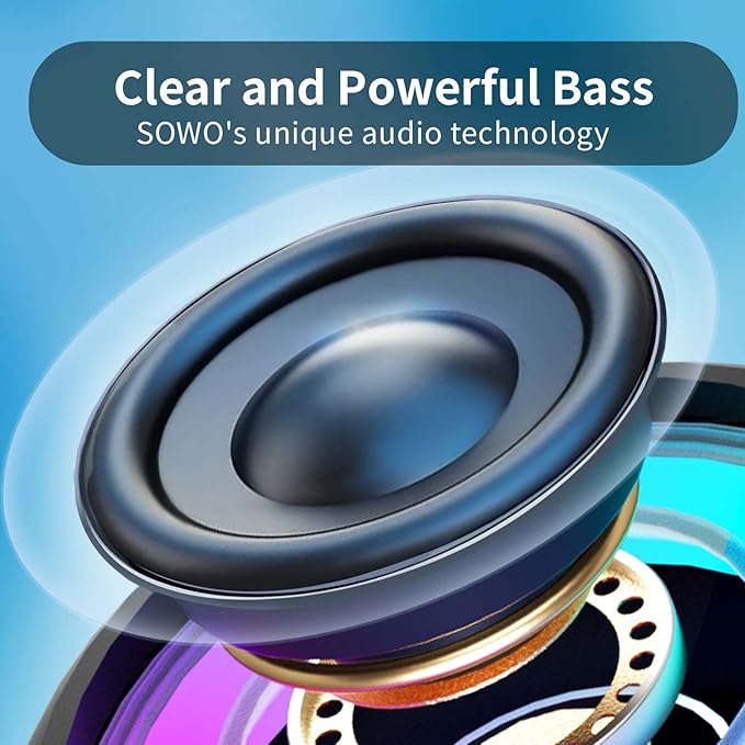 SOWO Shower Speaker Bluetooth Waterproof | Small Portable Wireless Bluetooth Speaker with Clip | Powerful Bass and Louder Volume | Colorful Lights and Lightweight | for Bathroom,Travel,Beach | Black
