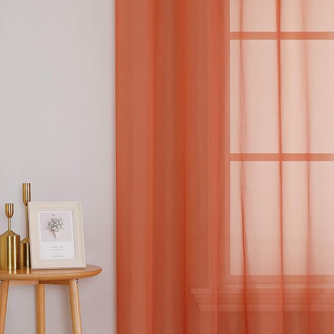 KEQIAOSUOCAI Burnt Orange Sheer Curtains - Grommet Voile Sheer Drapes Airy Curtain Panels with Light Filtering Window Treatment for Girl's Bedroom(2 Pieces,54 Wide x 63 Long inches)
