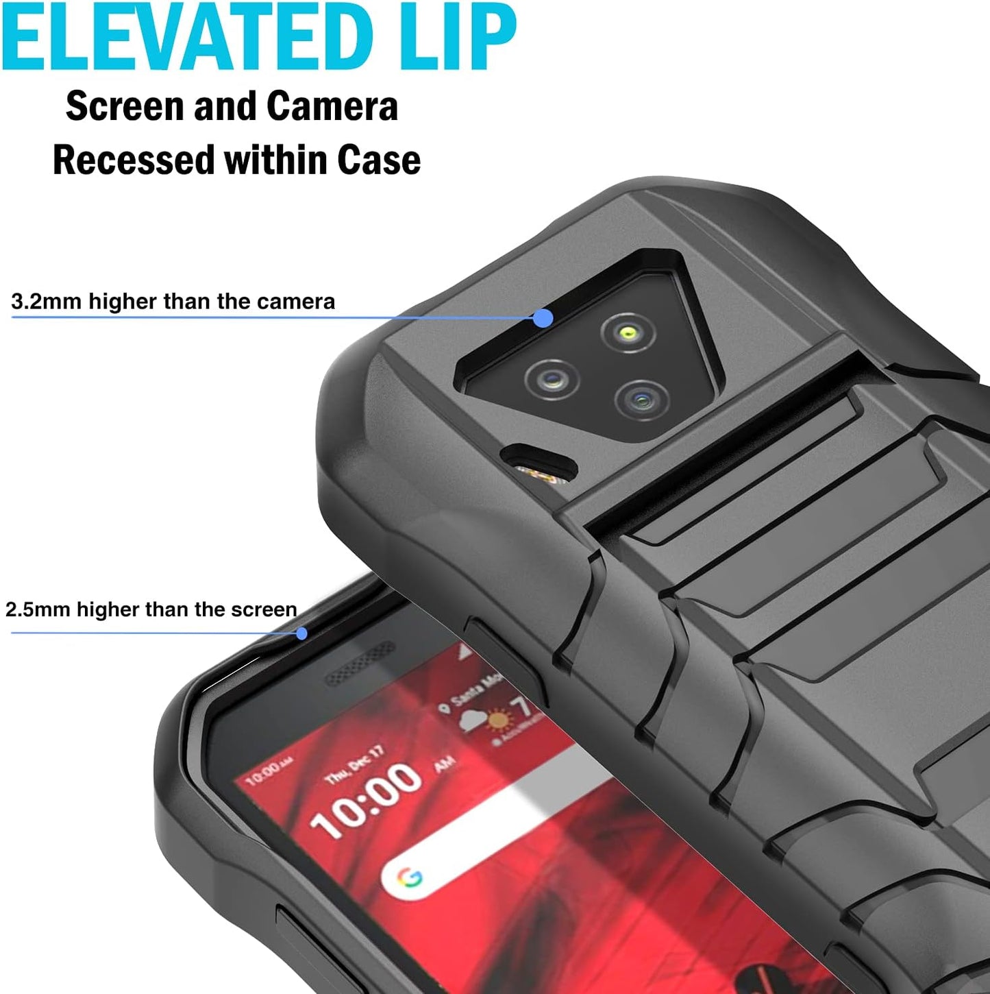 Nakedcellphone Black Tactical Armor Case for Kyocera DuraForce Ultra 5G UW (E7110) - Rugged, Anti-Shock, with Hand
