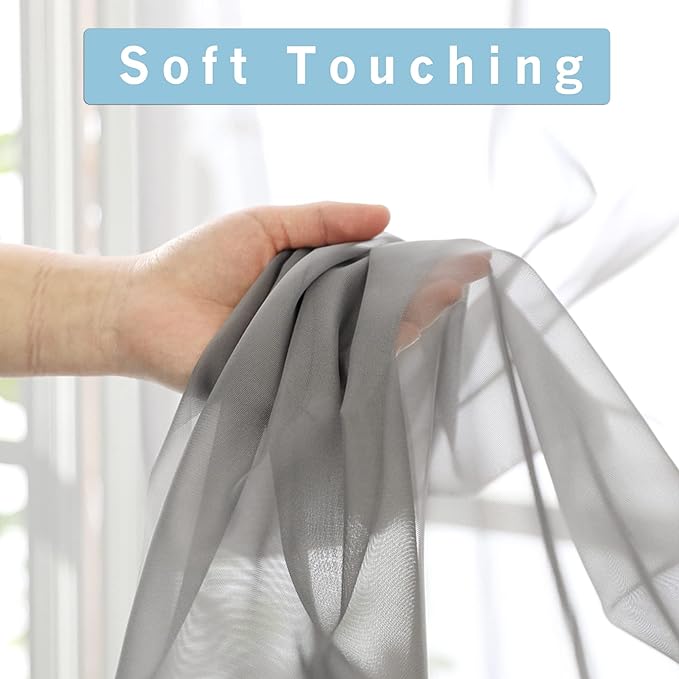OWENIE Sheer Curtains 90 Inch Length, Elegant Grey Sheer Curtains for Bedroom, Window Voile Sheer Curtain Panels/Drapes/Treatment for Living Room, 2Pcs, Each 42" W x 90" L Inch