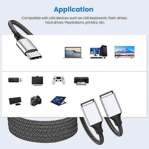 Fidioto USB C to Double USB Cable Splitter 6.6Ft, Type C to Two Type A Adapter for Laptop,Tablet, Telephone,Flash Disk Drive, Gaming Consoles