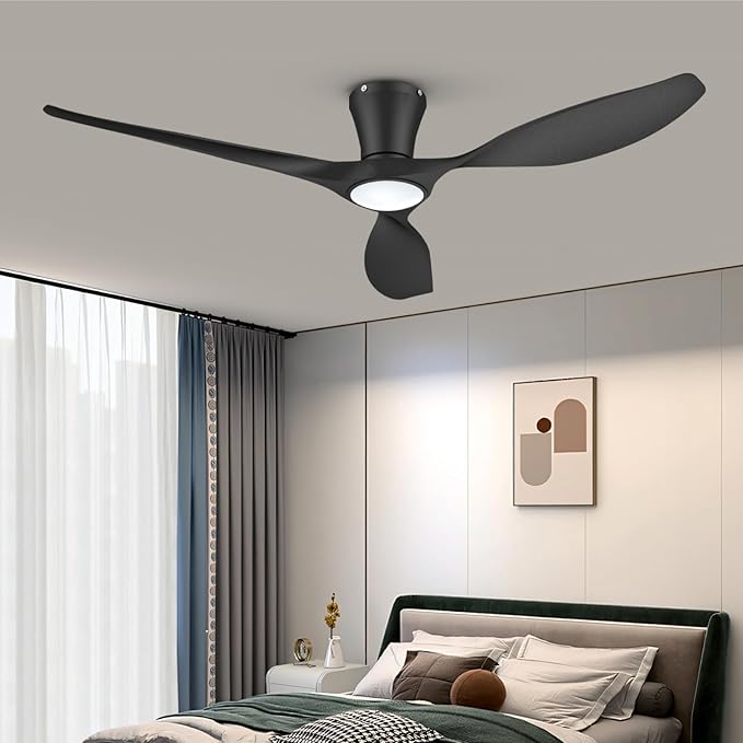 TALOYA Ceiling Fans with Lights,52 inch Modern Low Profile Ceiling Fan with Quiet Reversible DC Motor,Flush Mount,3CCT, Black Ceiling Fan for Bedroom Living Room Kitchen and Patio