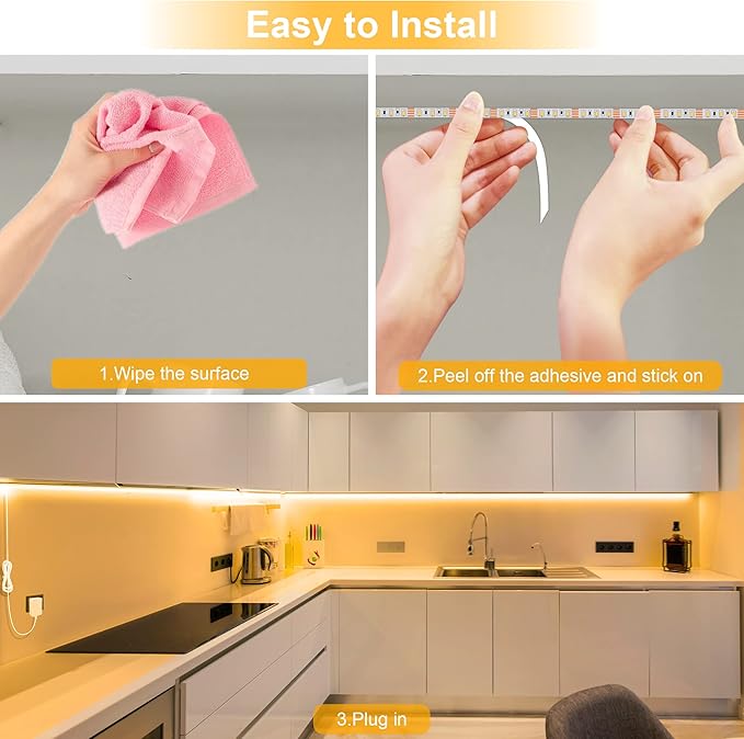 LAFULIT Under Cabinet Lighting Kit - 8 PCS 20 Inch Pre-Cut Strips, 2700K Warm White Flexible LED Strip Lights with Remote and Power Adapter for Kitchen Cabinets, Shelf, Desk, Counter - 13ft