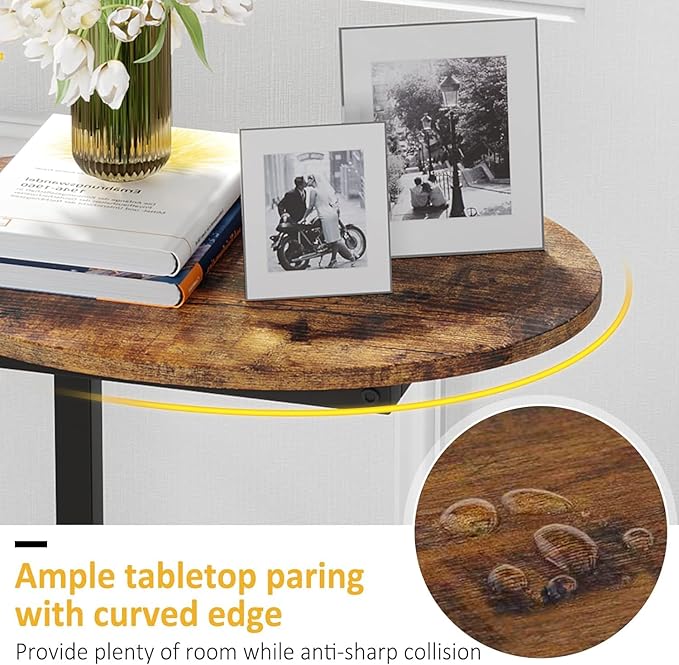 Hosfais Small Side Table Set of 2, C-Shaped Wood Sofa End Table with Metal Frame for Living Room, Bedroom, Small Spaces (Rustic Brown)
