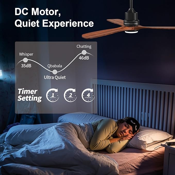 Obabala 42inch Ceiling Fans with Lights and Remote 3 Wood Blades Outdoor Ceiling Fans Noiseless Reversible DC Motor Modern Ceiling Fan for Patios Indoor Outdoor (Walnut, 42IN)