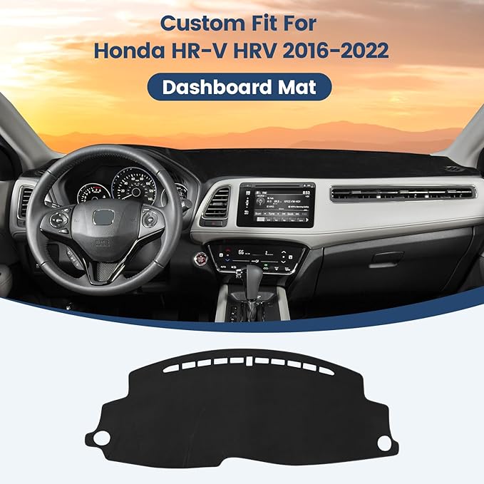 Dashboard Cover Mat Custom Fit for Honda HR-V HRV 2016-2022 Left Hand Driving Dash Cover Nonslip Dash Mat Protector Sunshade No Glare Black