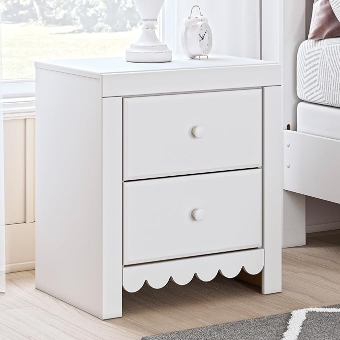 Signature Design by Ashley Mollviney Minimalist 2 Drawer Nightstand with USB Ports, 24.25" Tall, White
