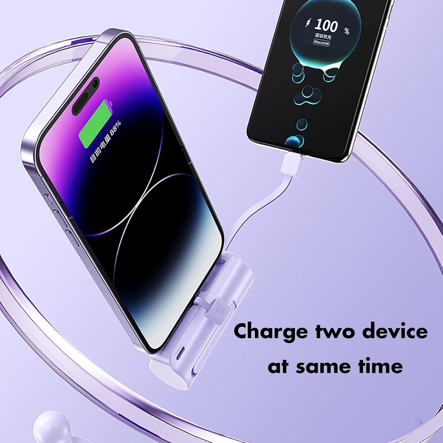 Mini Power Bank, Capsule Power Phone Charger 5500mAh, Portable Charger with Dual USB-C Ports for iPhone 15/15 Plus/15