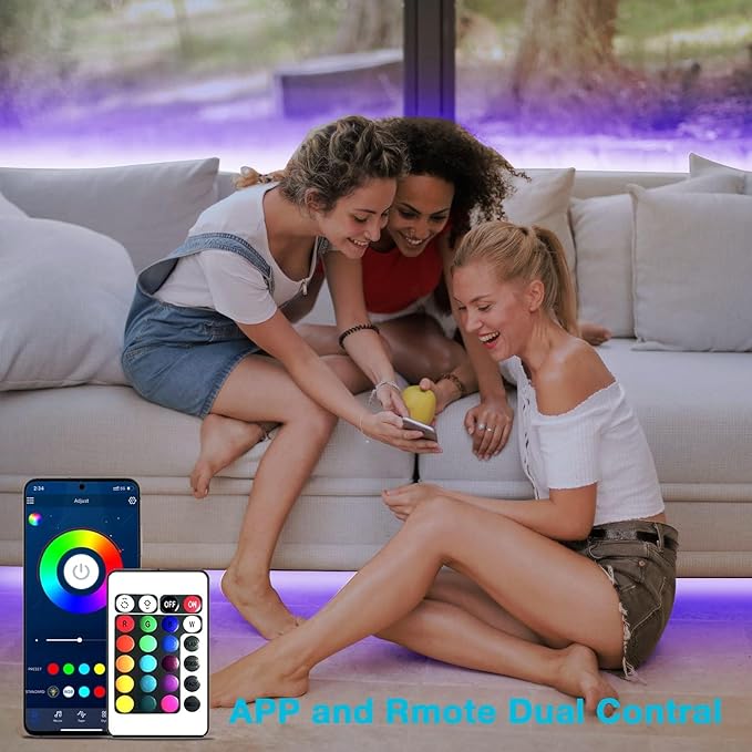 dalattin Led Lights for Bedroom 130ft(2 Rolls of 65.6ft), Led Lighting with Remote&App Control, Color Changing Led Lights for Room, RGB Led Strip Lights Music Sync, Home Decor, 24V Power Supply