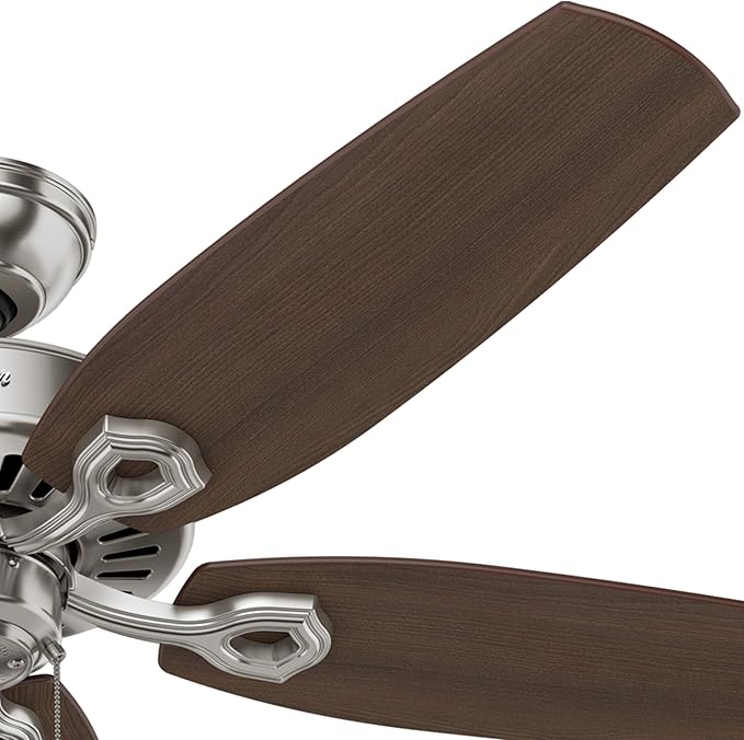 Hunter 52 inch Indoor Ceiling Fan No Light with Pull Chain - Ceiling Fan without Light, Standard Mount, 5 Blades, For Bedroom, Living Room, or Kitchen - Builder Elite 53241, Brushed Nickel