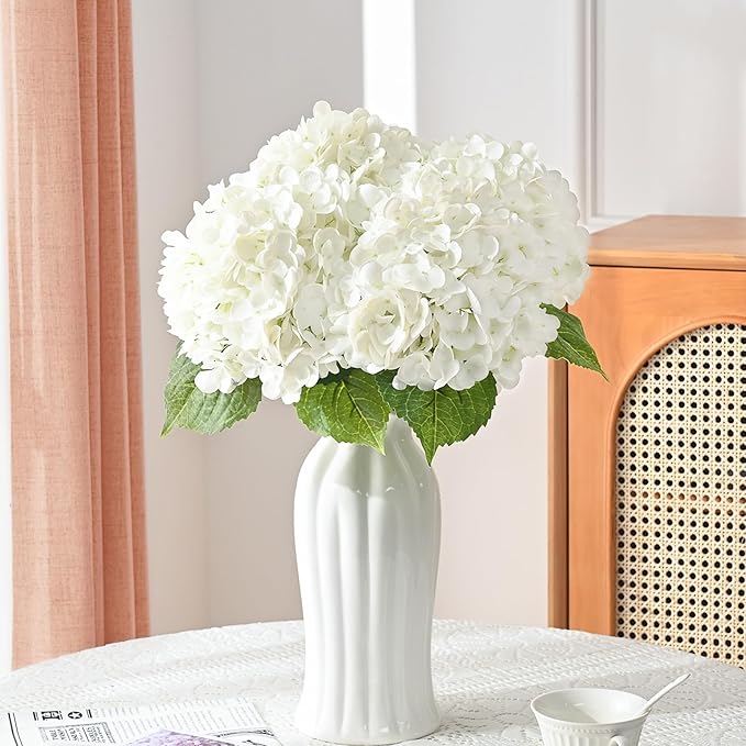 MARTINE MALL 2Pcs 21in Hydrangea Artificial Flowers, Latex Real Touch Hydrangeas Lifelike Large Hydrangea Flowers for Home Decor Party Arrangements Wedding Bouquets Centerpieces (White)