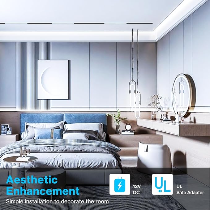 Olafus White LED Strip Lights, 16.4ft Dimmable LED Light Strip, 12V 6000K Vanity Mirror Light with UL Listed Plug, 300 LEDs 2835 Flexible Led Lights for Bedroom Under Cabinet Kitchen