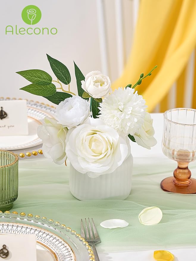 Alecono Artificial Flowers, White Silk Fake Flowers for DIY Wedding Bridal Bouquets, Cake Flowers for Table Centerpieces Baby Shower Party Home Decorations