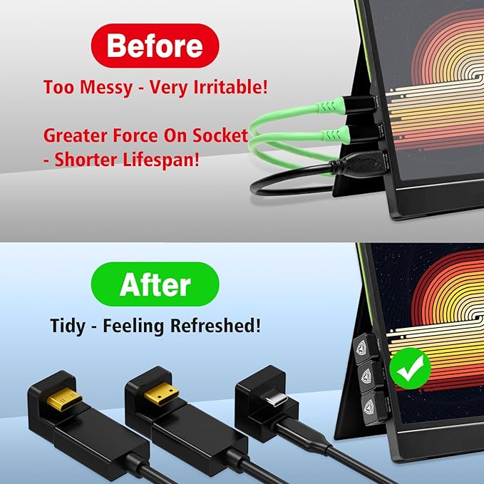 AGVEE 180 Degree Angled USB-C to USB-C Adapter and 2 Direction U-Shaped Mini HDMI to HDMI Converters, HDMI 2.0 4k@60HZ, Coupler Extender Extension for Portable Display Monitor, Black