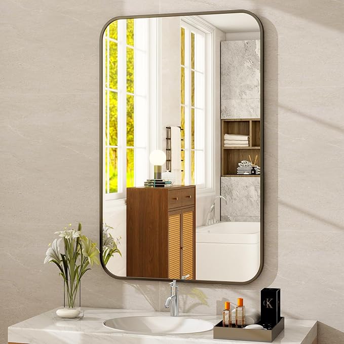 HARRITPURE Rectangular Bathroom Mirror 48''x30'' Black Bathroom Wall Mirror Aluminum Frame Wall-Mounted Mirrors for Entryway Bedroom Living Room