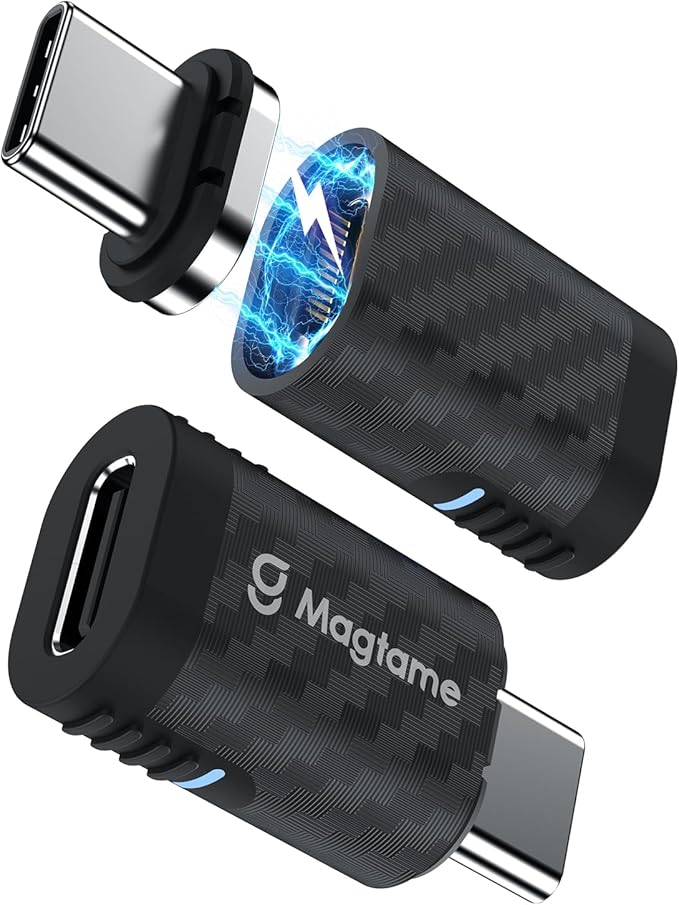 Magtame 24Pin Magnetic USB C Adapter 240W (2Pack), Straight USB-to-USB Adapters, 40Gbps Data Tansfer & 4K Video Output, Plastic Carbon Fiber Texture, Port Protector for USB4 Laptop iPhone 17