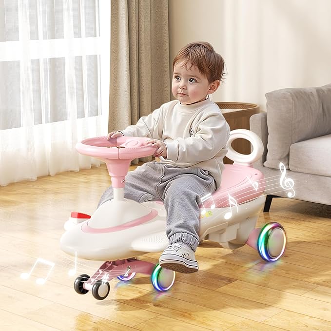 Kids Electric Ride On Car 12V - Electric Wiggle Car with Rechargeable Battery, LED Lights & Music,Anti-Rollover for Boys Girls Ages 3-8, Indoor/Outdoor Toy Vehicle up to 150 lbs