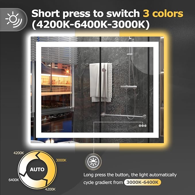 40X32 LED Bathroom Mirror with Lights, Anti-Fog, Dimmable, Backlit + Front Lit, Smart Bathroom Vanity Mirror, Memory Function, Shatterproof, Tempered Glass (Horizontal/Vertical)