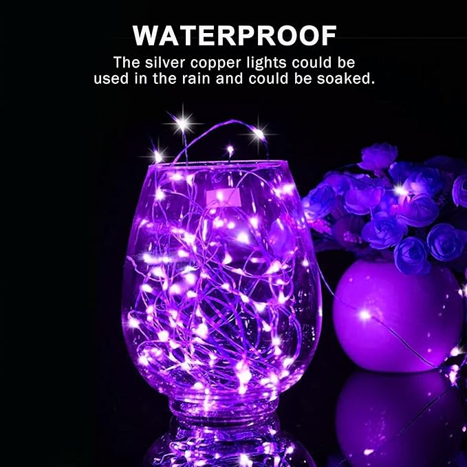 JMEXSUSS 4 Pack 50 LED Halloween Fairy Lights Battery Operated, 16.1ft Purple String Lights, Mini Christmas Lights Indoor Outdoor Waterproof for Bedroom Party Halloween Christmas Decorations
