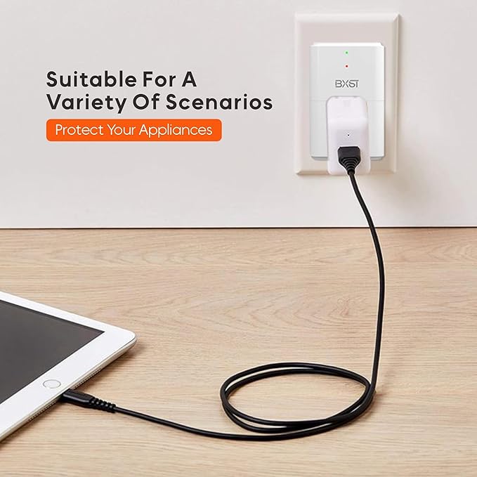 BXST 918J Single Outlet Surge Protector for Home Appliance Small Multi Function Plug with Surge Protection Wall Mount Power Suppressor for Refrigerator, TV, PC, Xbox, PS5, 120V, 1800W, 1 Pack