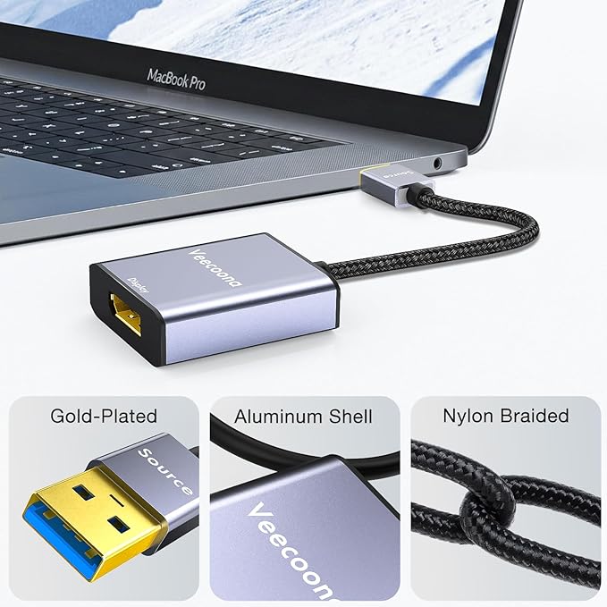 USB to DisplayPort Adapter | 1080P 60Hz, USB 3.0 Male to DisplayPort Female Monitor Converter for Windows 7/8/10/11, MAC OS - Requires Driver