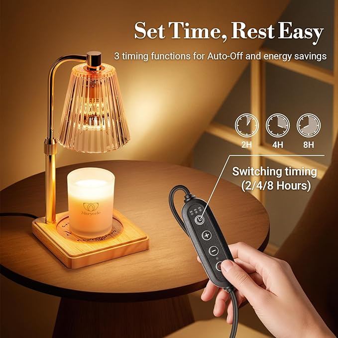 Marycele Candle Warmer Lamp with Timer for Yankee Candles, Adjustable Height Wax Melt Warmer, Birthday Gifts for Mom Women Sister, Vintage Amber Glass Lamp, Fall Decorations for Home Decor