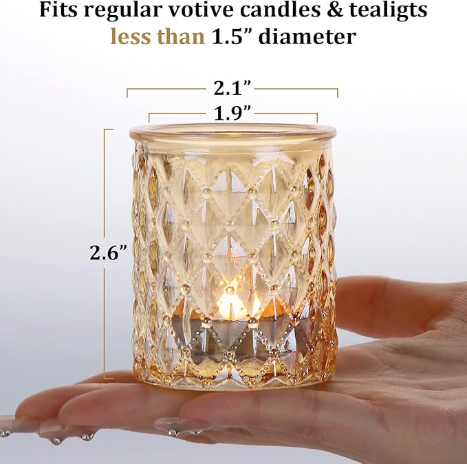 12pcs Gold Votive Candle Holders- Tealight Candle Holder for Table Centerpiece, Glass Candle Holder for Wedding Table Decor, Home Decor and Party Decor