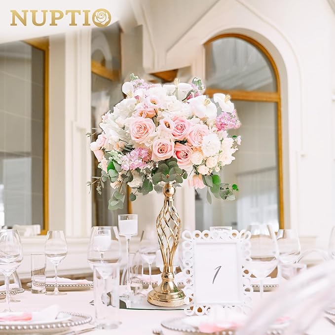 2 Pcs Versatile Metal Flower Arrangement & Candle Holder Stand Set for Wedding Party Dinner Centerpiece Event Restaurant Hotel Decoration (Gold, 2 x S)