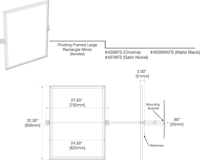 Gatco 4059MXFS Elevate Framed Rectangle Mirror, Matte Black, 32.5"H