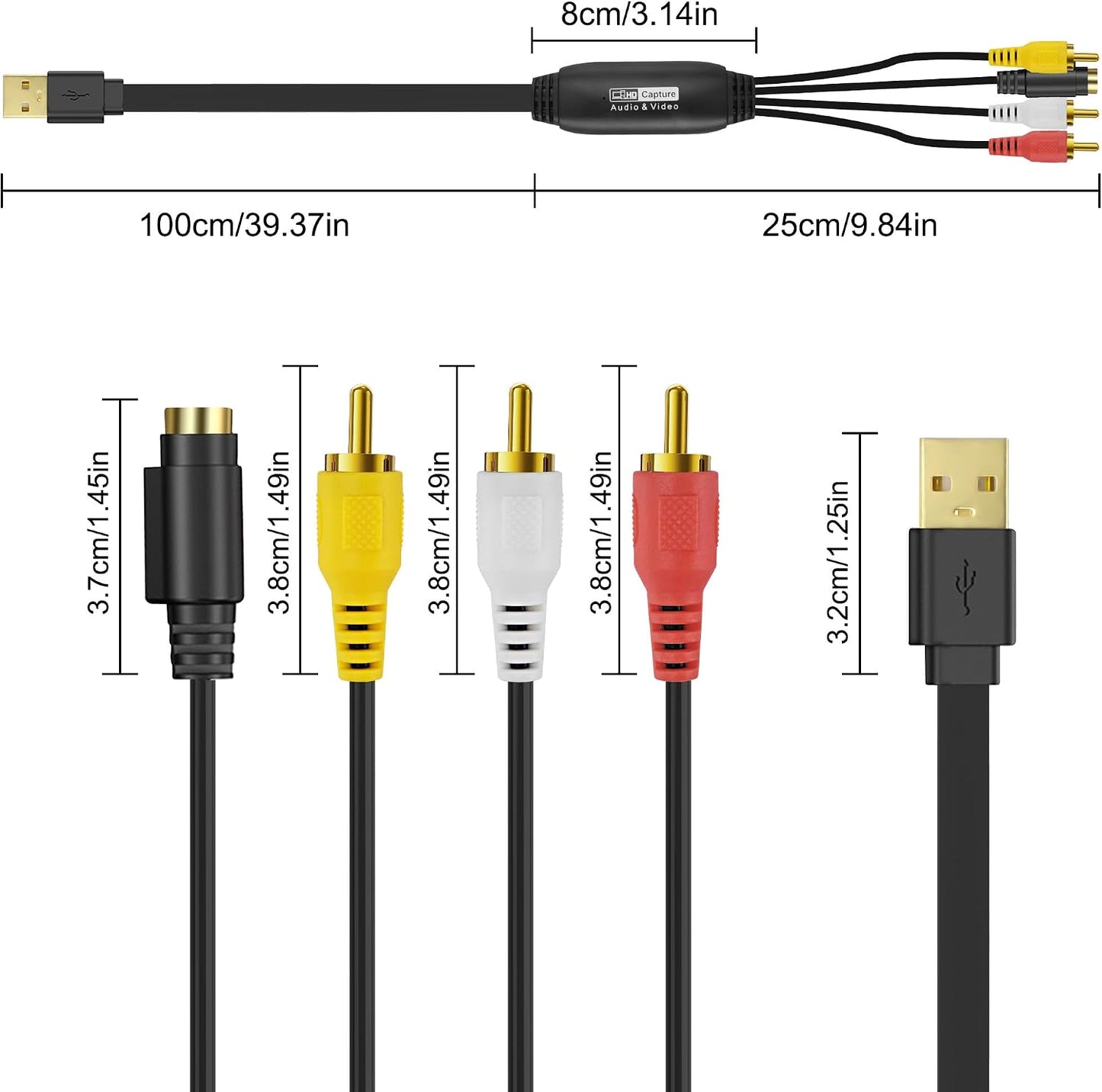 2.0 -1.2M/3.9FT (S-Video+3 XMSJSIY USB Audio Video Capture Card S Video RCA to USB Digital Grabber Recorder CVBS VHS