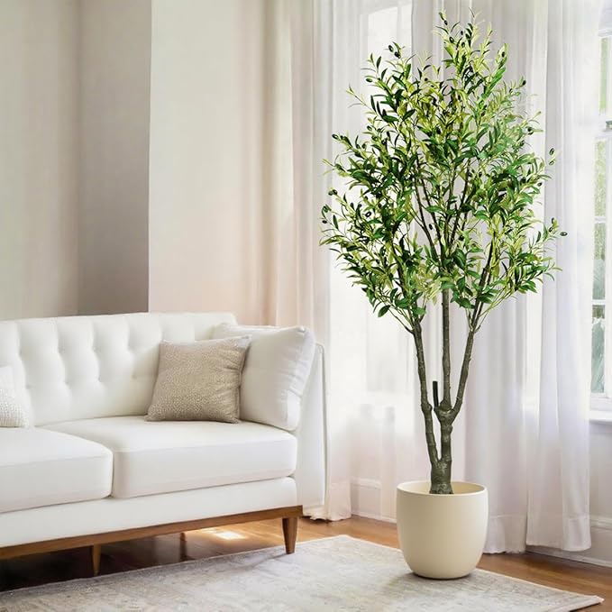 6.23ft Artificial Olive Tree, Faux Olive Tree with Lifelike Fruits, 74.8in Fake Olive Tree with Sturdy Plastic Pot, Artificial Plants for Office Home Living Room Indoor Outdoor Decor