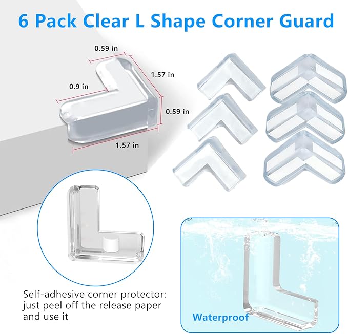 1.18 in x 16.4 FT,Clear Edge Corner Protector Baby Proofing with 6 Corners,Self Adhesive Protective Bumper Guards for Cabinet Door Desk Glass Table Bed Furniture,Kitchen Countertop
