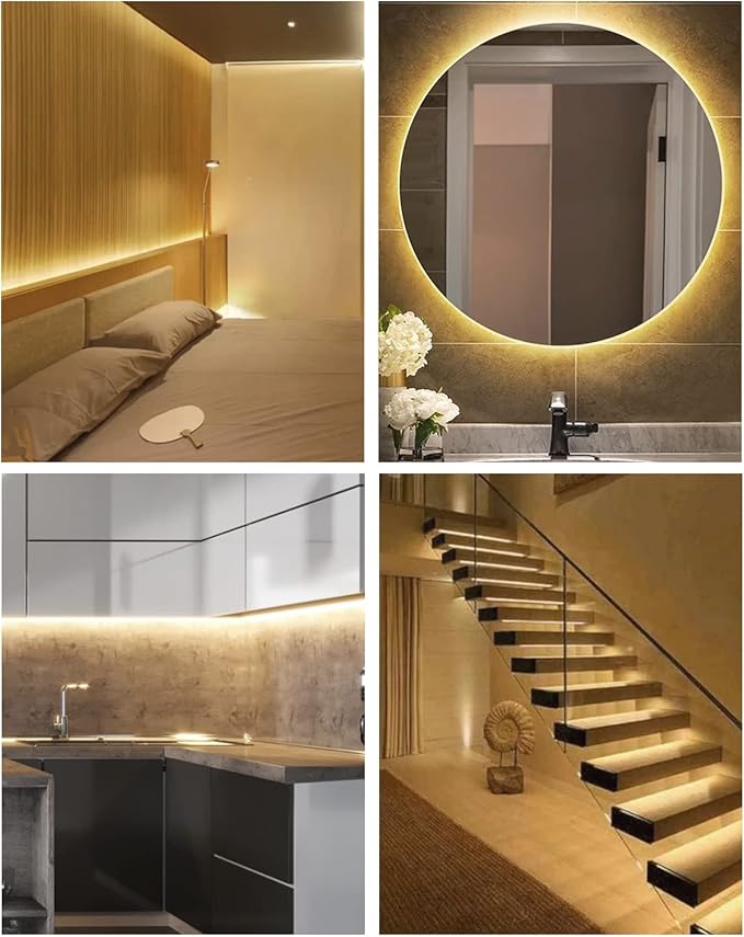 ALITOVE 16.4ft COB Warm White LED Strip Lights 12V 8mm 1600 LEDs High Density LED Tape Light CRI>90 Uniform Glow Diffused COB Led Strip for Indoor Home Bedroom Ambient Lighting(No Adapter & Dimmer)