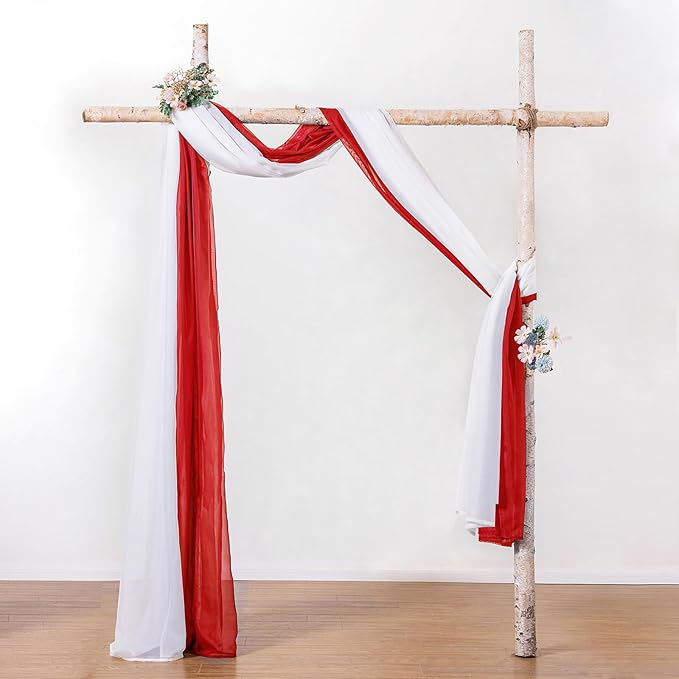 MIULEE Christmas Sheer Window Scarf Valance Extra Long Topper Elegant Swag Curtains Luxury Draping Fabric for Wedding Arch Party Ceremony Canopy Bed Living Room, 54'' x 144'', 1 Panel Red