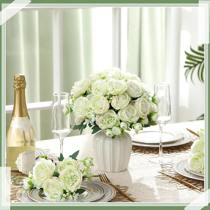 Geosar 16 Bundles Artificial Peonies Flowers Fake Silk Peony Bouquet Faux Peonies Flowers Bulk for Decoration Vase Floral Arrangements Wedding Party Table (Green)