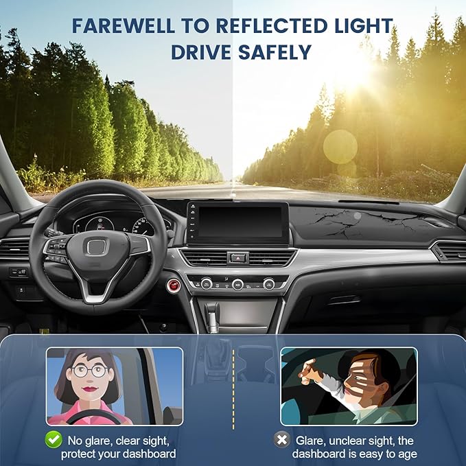 Dashboard Cover Mat Custom Fit for Honda Accord 2018-2022 Dash Cover Nonslip Dash Mat Protector Sunshade No Glare Black
