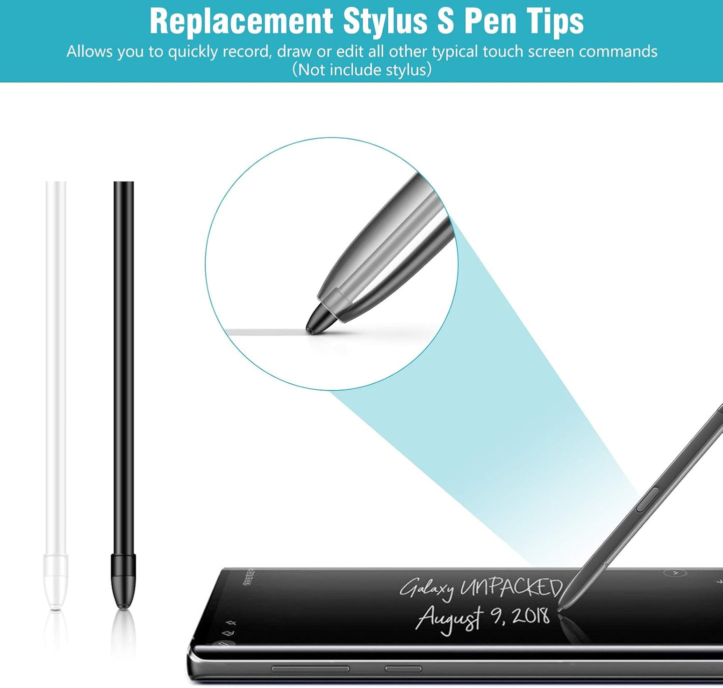 Replacement Stylus Tips for Galaxy Note 8/9, Stylus Pen Nibs with Tweezer Removal Tool (Black)