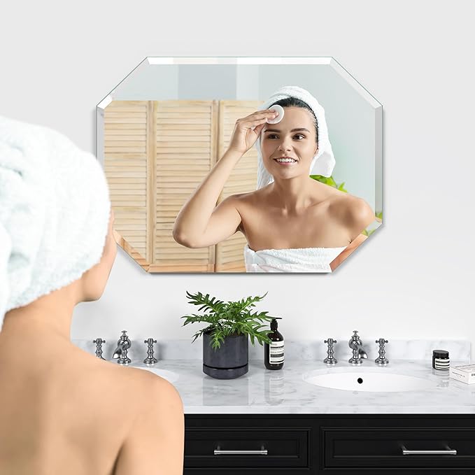 Silver Wall Mirror-Beveled Edge Frameless Mirror for Bathroom, Vanity, Bedroom, Rectangle Mirrors （18X24inch）