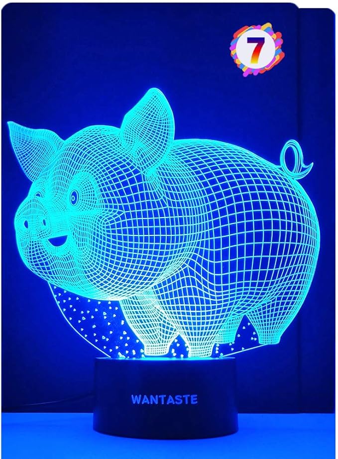 Pig 3D Decor Lamp with Remote, Toys for Girls Boys Room, Night Light Bedside Gifts for Kids Baby