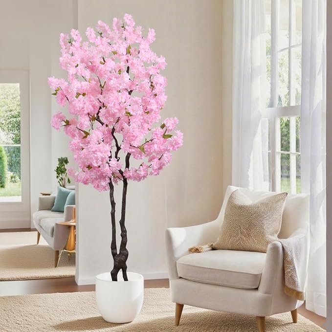 Faux Cherry Blossoms Tree Pink 6FT Artificial Cherry Blossom Tree Beautiful Flowering Trees for Home Decor