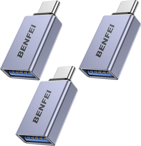 BENFEI USB C to USB 3.0 Adapter, 3 Pack USB C to A Male to Female Adapter Compatible with iPhone 15 Pro/Max, MacBook Pro/Air 2023, iPad Pro, iMac, S23, XPS 17, Surface Book 3 and More - Gray