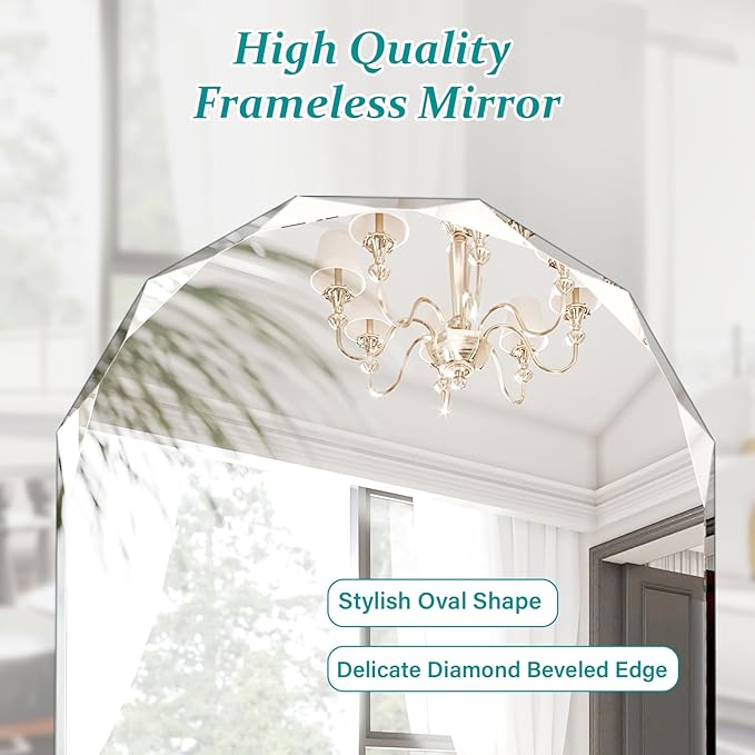 Pregaspor Single Beveled Edge Bathroom Vanity Mirror, 23.6" x 35.4" Oval Wall Mirror, Shatterproof Frameless Mirror for Over Sink, Restroom