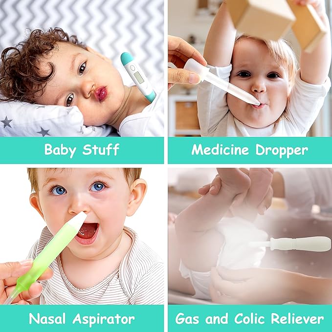 Baby Healthcare and Grooming Kit, 28 in 1 Portable Baby Essentials Kit Electric Nail Trimmer Set with Gas Relief Hair Brush Comb Nasal Aspirator for Newborn Boys Girls (Green)
