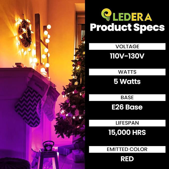 LED Orange and Purple Light Bulb, 40 Watt Equivalent LED A15 Bulb, 5 Watt Orange and Purple Color Light E26 Medium Bulb for Halloween, Christmas Decoration, Party, Holiday Mood Lighting, Pack of 2